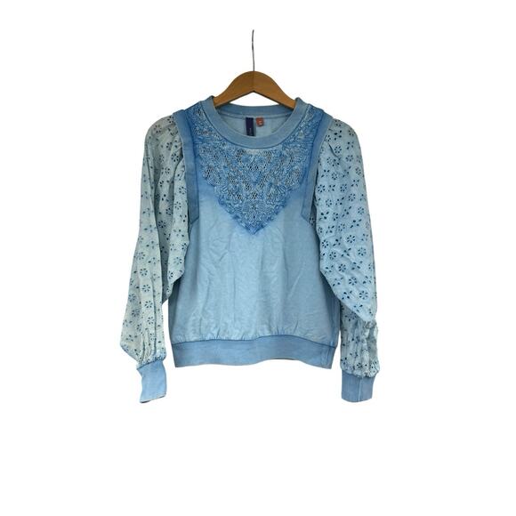 Anthropologie Pilcro Washed eyelet sweatshirt Blue Embroidery XS - Picture 1 of 8